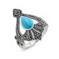 Кольцо из чернёного серебра с синт.бирюзой и марказитами