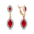 Серьги из золочёного серебра с пл.кварцем цв.рубин и фианитами
