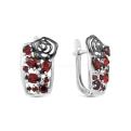 Серьги из серебра с пл.кварцем цв.гранат и фианитами  родированные