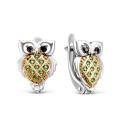 Серьги детские из серебра с фианитами и позолотой родированные - Совушки