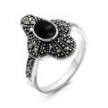 Кольцо из чернёного серебра с нат. ониксом и марказитами