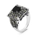Кольцо из чернёного серебра с нат. ониксом и марказитами