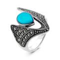 Кольцо из чернёного серебра с реконстр.бирюзой и марказитами