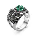Кольцо из чернёного серебра с нат.зеленым агатом и марказитами