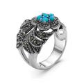 Кольцо из чернёного серебра с реконстр.бирюзой и марказитами
