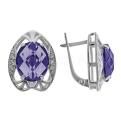 Серьги из серебра с пл.кварцем цв.аметист и фианитами родированные