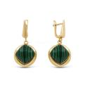 Серьги из серебра с нат. малахитом родированные