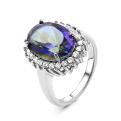 Кольцо из серебра с нат. блю мистик топазом и фианитами родированное