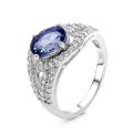 Кольца из серебра с нат.блю топаз и фианитами родированное