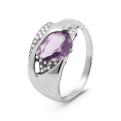 Кольцо из серебра с пл.кварцем аметист и фианитами родированное