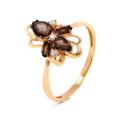 Кольцо из золочёного серебра с нат.раухтопазом и фианитами