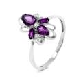 Кольцо из серебра с нат.аметистом и фианитами родированное