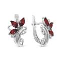 Серьги из серебра с нат.гранатом и фианитами родированные