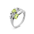 Кольцо из серебра с пл.кварцем цв.хризолит и фианитами родированное