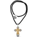 Крест из чернёного серебра с фианитами и золочением (на текстильном шнурке)