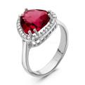 Кольцо из серебра с пл.кварцем цв.рубин и фианитами родированное