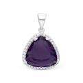 Подвеска из серебра с пл.кварцем цв.аметист и фианитами родированная