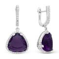 Серьги из серебра с пл.кварцем цв.аметист и фианитами родированные