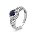 Кольцо из серебра с гт. кварцем цв. сапфир и фианитами родированное