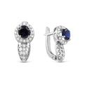 Серьги из серебра с гт. кварцем цв. сапфир и фианитами родированные