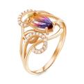 Кольцо из золочёного серебра с пл.кварцем цв.аметрин и фианитами