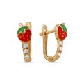 Серьги детские из золочёного серебра с эмалью и фианитами - Клубнички