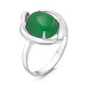 Кольцо из серебра с рек.зеленым агатом родированное