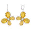 Серьги из серебра с пл.кварцем цв.цитрин и фианитами родированные