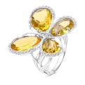 Кольцо из серебра с пл.кварцем цв.цитрин и фианитами родированное