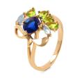 Кольцо из золочёного с серебра с пл.кварцами цв.сапфир, хризолит и sky топаз