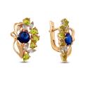 Серьги из золочёного с серебра с пл.кварцами цв.сапфир, хризолит и sky топаз