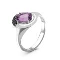 Кольцо из серебра с нат. аметистом и фианитами родированное