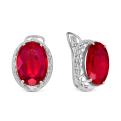 Серьги из серебра с корундом цв. синт.рубин родированные