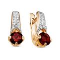 Серьги из золочёного серебра с натуральным гранатом и фианитами