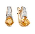 Серьги из золоченого серебра с натуральным цитрином и фианитами