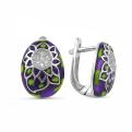 Серьги из серебра с эмалью и цирконами родированные