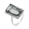 Кольцо из серебра с пл.дымчатым кварцем и фианитами родированное