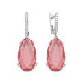 Серьги из серебра с пл.кварцем цв.морганит и фианитами родированные