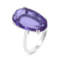 Кольцо из серебра с пл.кварцем цв.аметист и фианитами родированное