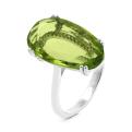 Кольцо из серебра с пл.кварцем цв.хризолит и фианитами родированное