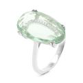 Кольцо из серебра с пл.кварцем цв. зеленый и фианитами родированное