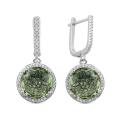 Серьги из серебра с пл.кварцем цв.турмалин и фианитами родированные