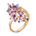 Кольцо из золочёного серебра с нат.аметистом и фианитами