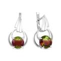 Серьги из серебра с пл.кварцем красно-зелёный турмалин родированные