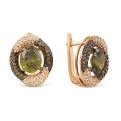 Серьги из золочёного серебра с пл.кварцем цв.олива и фианитами