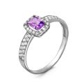 Кольцо из серебра с нат.аметистом и фианитами родированное
