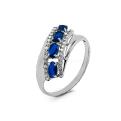 Кольцо из серебра с пл.кварцем сапфир и фианитами родированное