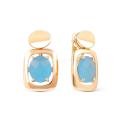 Серьги из золочёного серебра с пл.кварцем цв. голубой агат