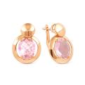 Серьги из золочёного серебра с пл. кварцем цв. розовый