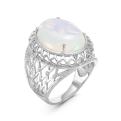 Кольцо из серебра с рек.лунным камнем родированное